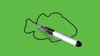 Soyut yeşil arkaplanda siyah-mavi renkli bir balık çizmek