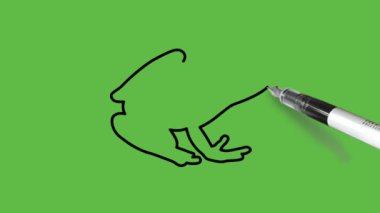 Soyut yeşil arkaplanda siyah, kahverengi, gri, sarı ve kırmızı renkli bir kurbağa çizmek