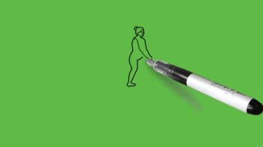 Soyut yeşil arkaplanda siyah-mavi renkli bir at çizmek