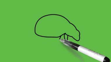 Soyut yeşil arkaplanda siyah ve mavi renkli bir böcek çiziliyor