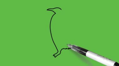 Soyut yeşil arkaplanda siyah ve mavi renkli bir penguen çizmek