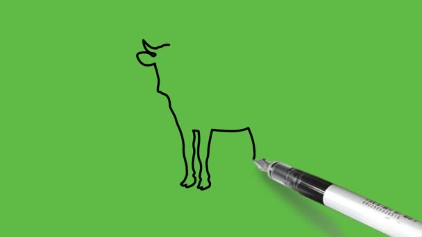 Σχεδίαση Μιας Αγελάδας Μαύρο Και Μπλε Χρώμα Αφηρημένο Πράσινο Φόντο — Αρχείο Βίντεο