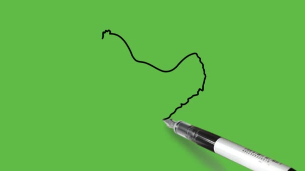 在抽象的绿色背景上画一只黑白组合的母鸡 — 图库视频影像
