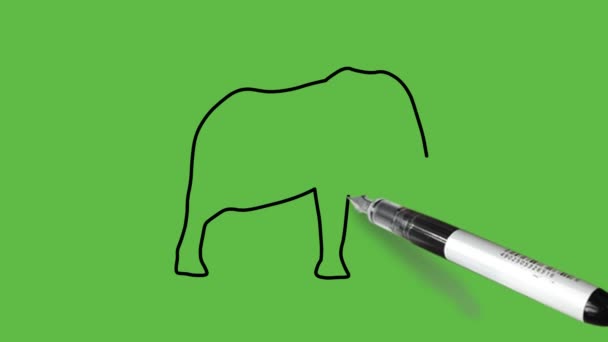Рисование Слона Черно Синем Цвете Абстрактном Зеленом Фоне — стоковое видео