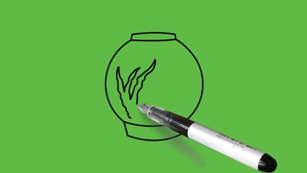 Dibujo Acuario Redondo Combinación Colores Negro Azul Sobre Fondo Verde — Vídeo de stock