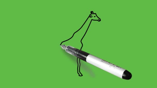 Dessiner Une Girafe Noir Brun Gris Rose Sur Fond Vert — Video