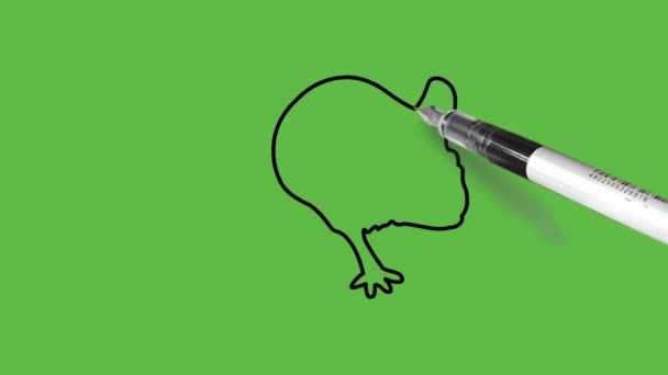 Zeichnung Einer Ratte Schwarzer Und Blauer Farbkombination Auf Abstrakt Grünem — Stockvideo