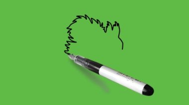 Soyut yeşil arkaplanda siyah-mavi renkli bir tavşan çizmek