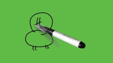 Soyut yeşil arkaplanda siyah, sarı ve gri renkli küçük bir böcek çiziyor.