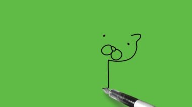 Soyut yeşil arka planda siyah, turuncu, beyaz ve gri renkli bir kedi çizmek