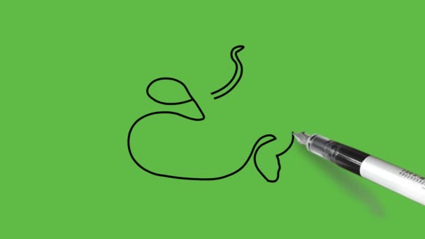 Dibujo Una Serpiente Combinación Colores Negro Azul Sobre Fondo Verde — Vídeo de stock