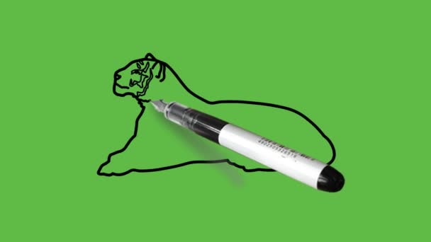 Disegno Una Tigre Combinazione Colori Nero Blu Sfondo Verde Astratto — Video Stock