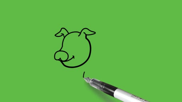 Dessin Cochon Noir Bleu Sur Fond Vert Abstrait — Video