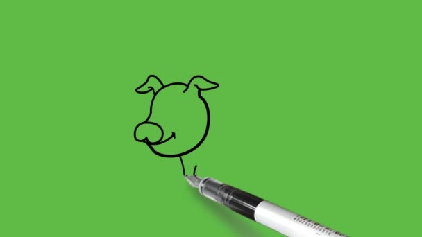 Dessiner Cochon Noir Brun Rose Sur Fond Vert Abstrait — Video