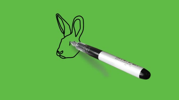 Drawing Rabbit Black Blue Colour Combination Abstract Green Background — Stock Video