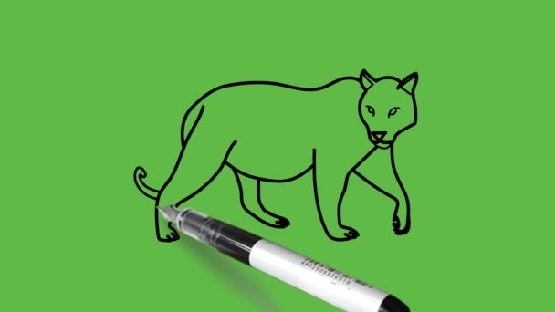 Dessiner Tigre Noir Brun Rose Blanc Sur Fond Vert Abstrait — Video