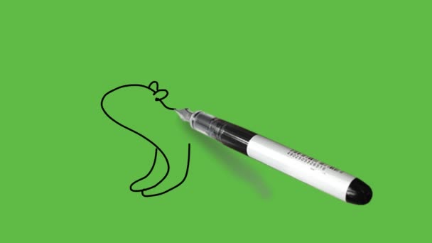 Dibujo Una Ardilla Combinación Color Negro Marrón Sobre Fondo Verde — Vídeo de stock