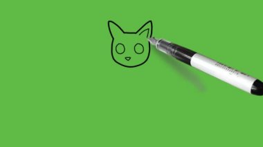 Oturan bir kedi çizmek siyah, mavi, gri, pembe ve sarı renkli soyut yeşil arka planda