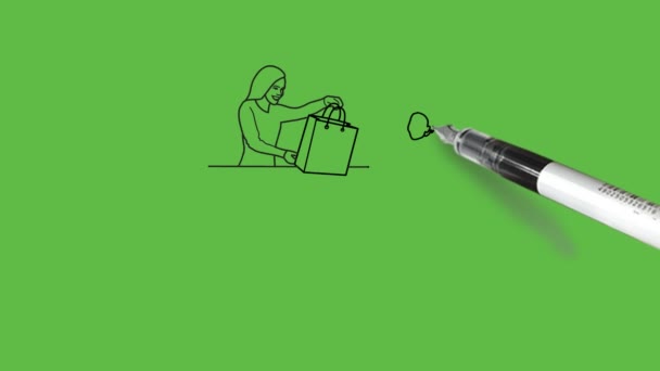 Tekening Uitzicht Van Handicap Dame Nemen Geschenk Van Meisje Zwart — Stockvideo