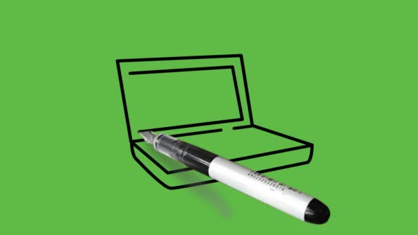 Построить Ноутбук Черно Синем Цвете Комбинации Абстрактном Зеленом Фоне — стоковое видео