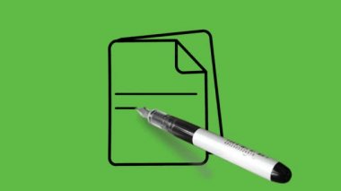 Soyut yeşil ekran arkaplanı üzerinde siyah ve mavi renk kombinasyonlu çoklu dosya çiziliyor