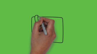 Soyut yeşil arkaplanda siyah, gri ve açık gri renkli çantalar çiziliyor