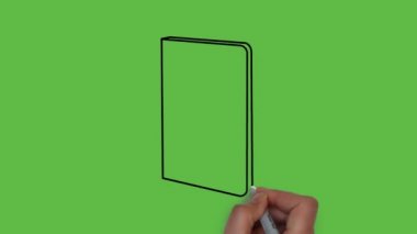 Soyut yeşil arkaplanda mavi, koyu mavi ve siyah renkli defterler çiziliyor