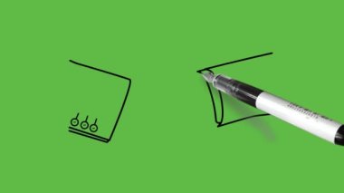 Soyut yeşil arkaplanda siyah-mavi renk kombinasyonu çiziliyor