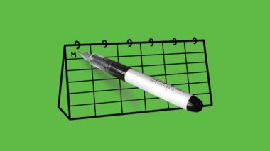 Soyut yeşil arkaplanda siyah-mavi renkli haftalık takvim çizimi