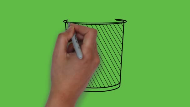 Wypełnij Kosz Siatką Rysowania Obiektem Kolorze Czarno Niebieskim Abstrakcyjnym Zielonym — Wideo stockowe