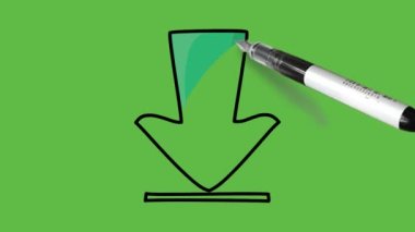 İndirme işlemi, yeşil ve açık yeşil renkli semboller ve soyut yeşil arkaplan üzerinde siyah çizgiler çizerek tamamlanıyor