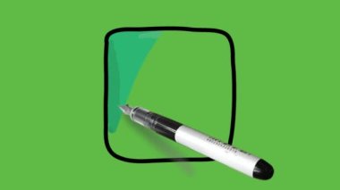 Soyut yeşil arkaplanda mavi renkli ve siyah çizgili dur düğmesi çiziliyor