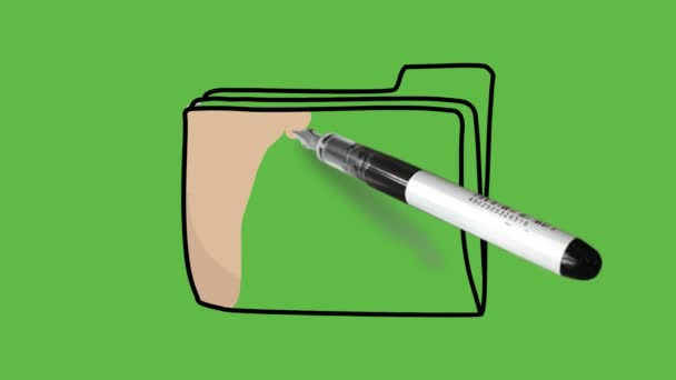 Rysunek Brązowy Folder Szarym Podfolderem Koloru Abstrakcyjnym Zielonym Tle — Wideo stockowe