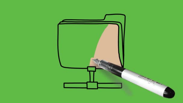Rysunek Brązowy Folder Szary Podfolder Kolor Naprawić Podstawce Abstrakcyjnym Zielonym — Wideo stockowe