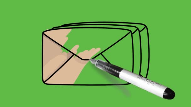 抽象绿色背景的褐色和黑色轮廓的一组邮件 — 图库视频影像