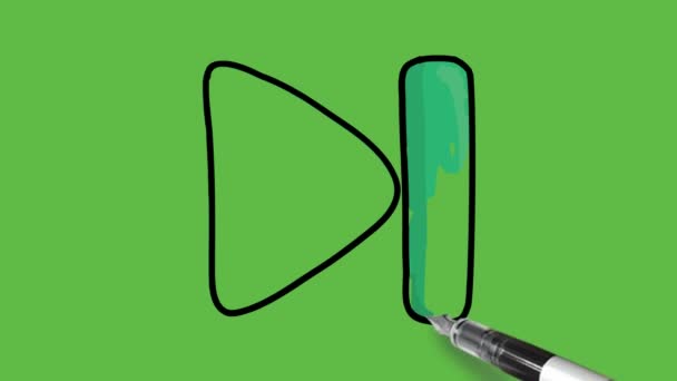 Drawing Step Forward Blue Colour Black Outline Abstract Green Background — Stock Video