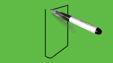 Soyut yeşil arkaplan üzerinde siyah çizgili mavi ve beyaz renk kombinasyonu çiziliyor