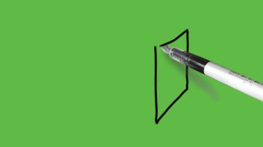 Soyut yeşil arkaplanda siyah çizgili kahverengi küboid çiziliyor