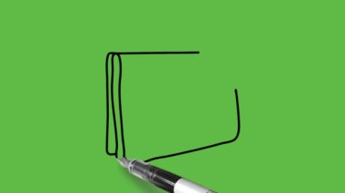 Soyut yeşil arkaplanda altın düğmeli kahverengi çanta ve siyah özet çiziliyor