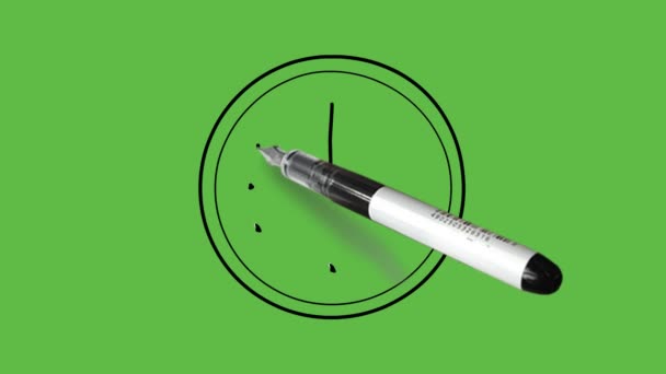 Relógio Desenho Combinação Cores Preto Azul Cinza Sobre Fundo Verde — Vídeo de Stock