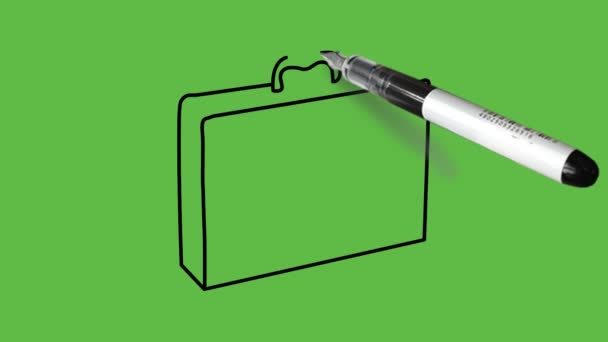 Рисунок Портфеля Коричневого Цвета Черным Контуром Абстрактном Зеленом Фоне — стоковое видео
