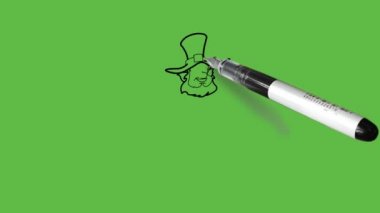 Soyut yeşil arkaplanda siyah çizgili mavi renkte dans eden karakter oluşturuluyor