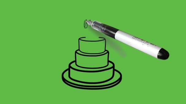 在抽象的绿色背景上画上带有蓝色和粉色图案的结婚周年蛋糕 — 图库视频影像