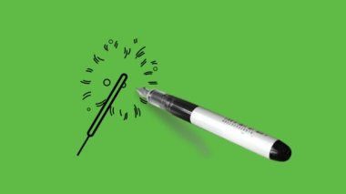 Soyut yeşil arkaplanda siyah çizgili mavi renkli maytap çiziliyor