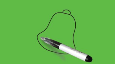 Soyut yeşil arka planda siyah çizgili turuncu renkli çan çiziliyor