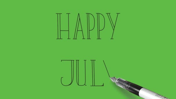 Sketch Happy Ιουλίου Μαύρο Περίγραμμα Αφηρημένο Πράσινο Φόντο — Αρχείο Βίντεο