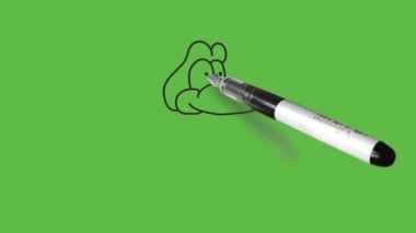 Sarı ağızlı, mavi şapkalı, gri ve beyaz renkli, soyut yeşil arka planda siyah çizgili küçük vahşi bir hayvan çiz.