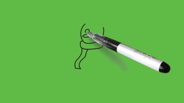 Yeşil şapkalı, kırmızı eşarplı, gri ve beyaz çizgili, soyut yeşil arka planda siyah çizgili bir kardan adam.