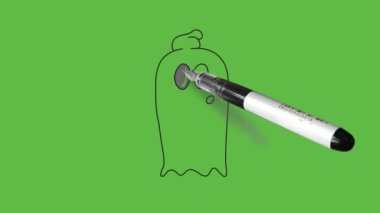 Soyut yeşil arkaplanda siyah çizgili gri ve beyaz renkli beyaz hayalet çiz