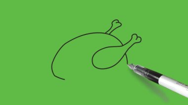 Soyut yeşil arka planda siyah çizgili kızarmış tavuk çizimi.